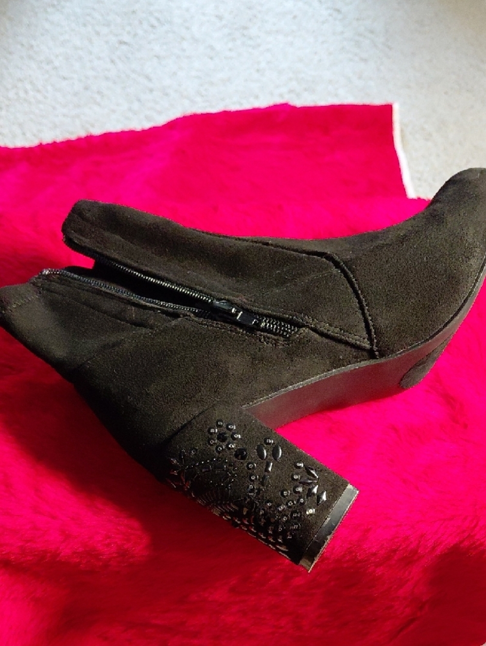Steve Madden Black Embellished Block Heel Ankle Boots